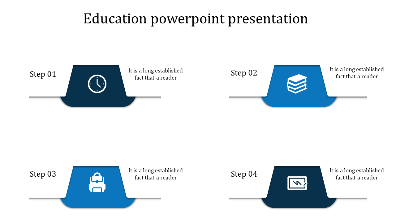 Educational template with four distinct sections in blue, each featuring caption areas and pencil icons for easy editing.