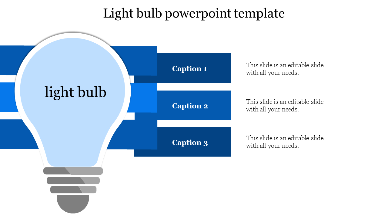 Light bulb infographic with three horizontal blue captions extending from the right, on a white background.