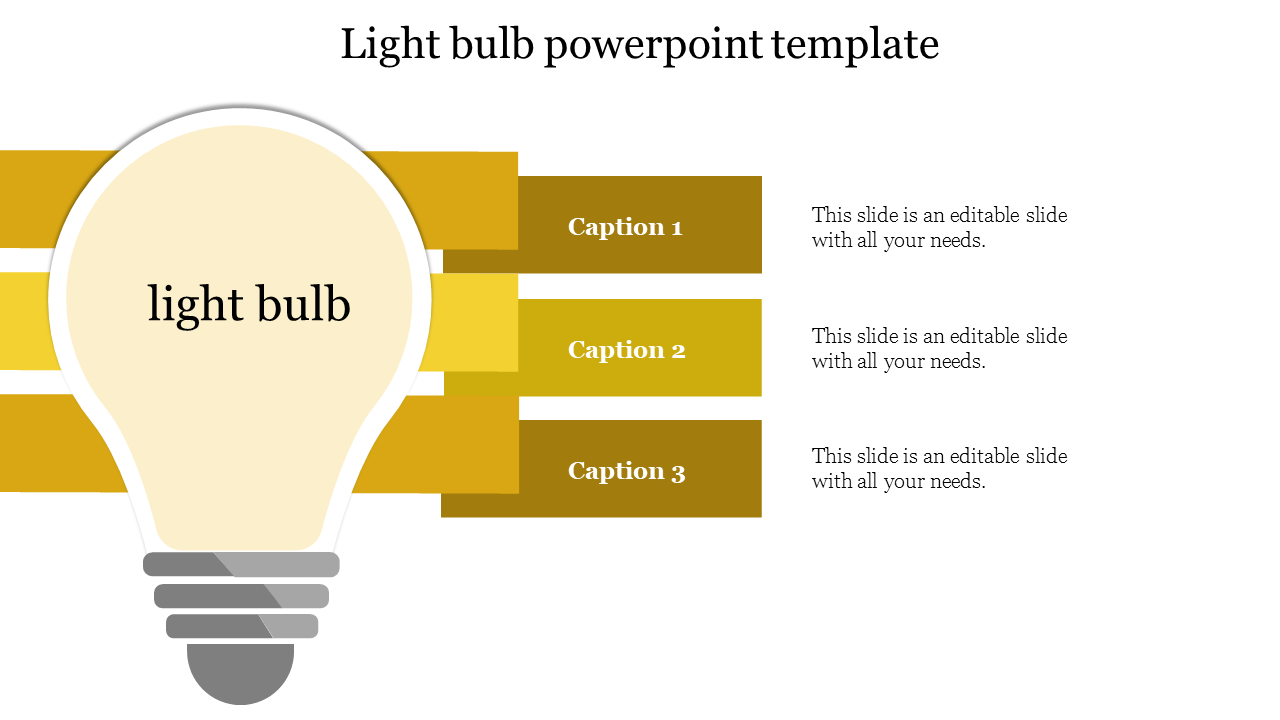 Yellow themed infographic with a light bulb illustration and three horizontal text boxes for captions on the right.