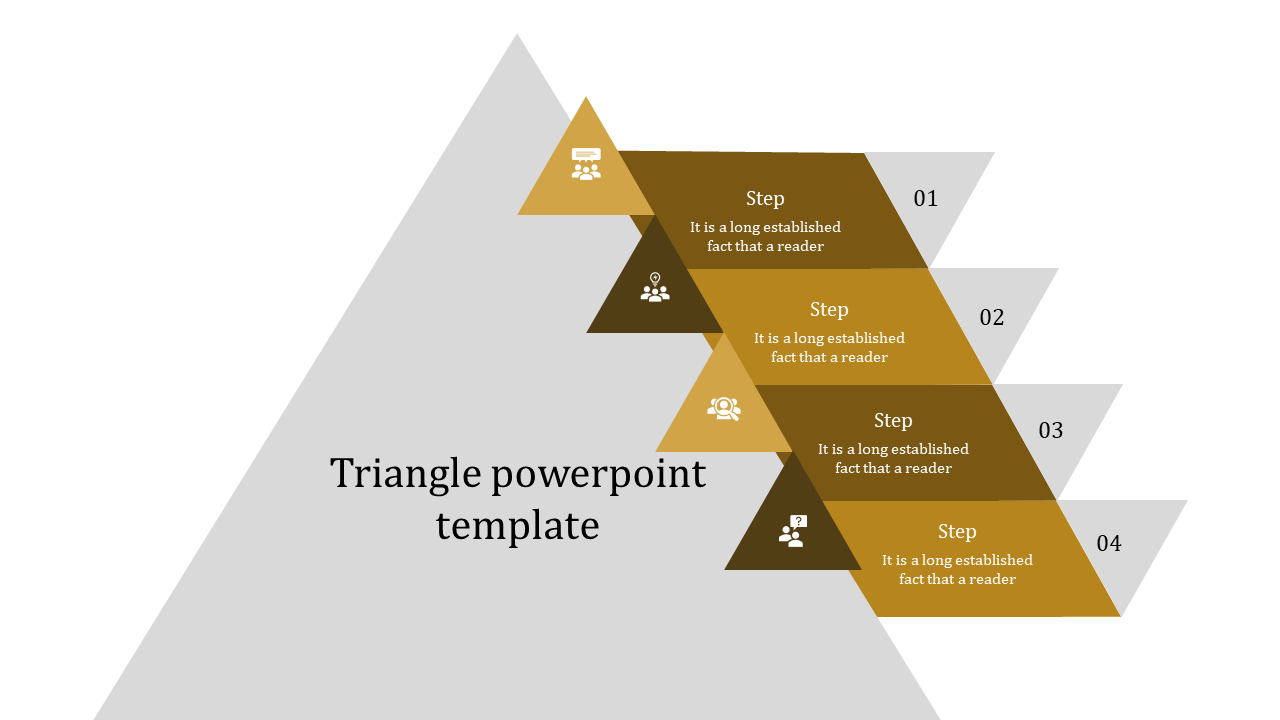 Template showing a gray triangle with four yellow segments representing steps and icons for each level.