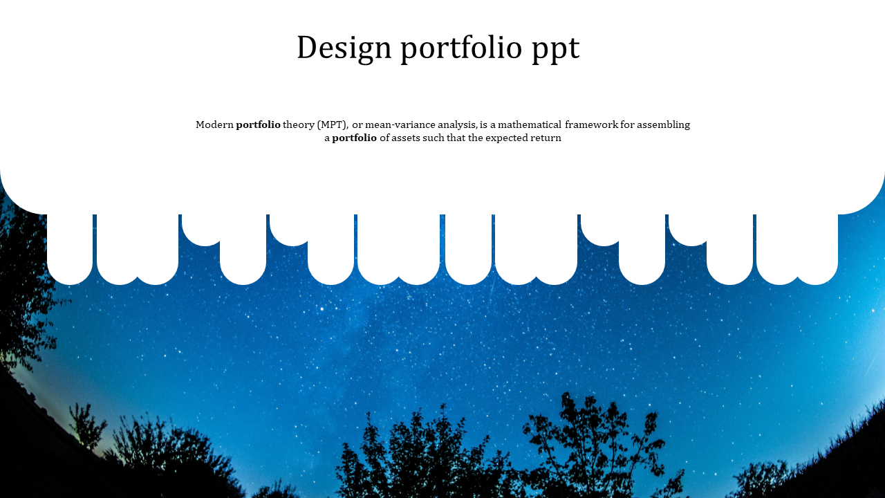 Slide with a white curved pattern at the top transitioning into a blue starry sky and tree silhouettes at the bottom.