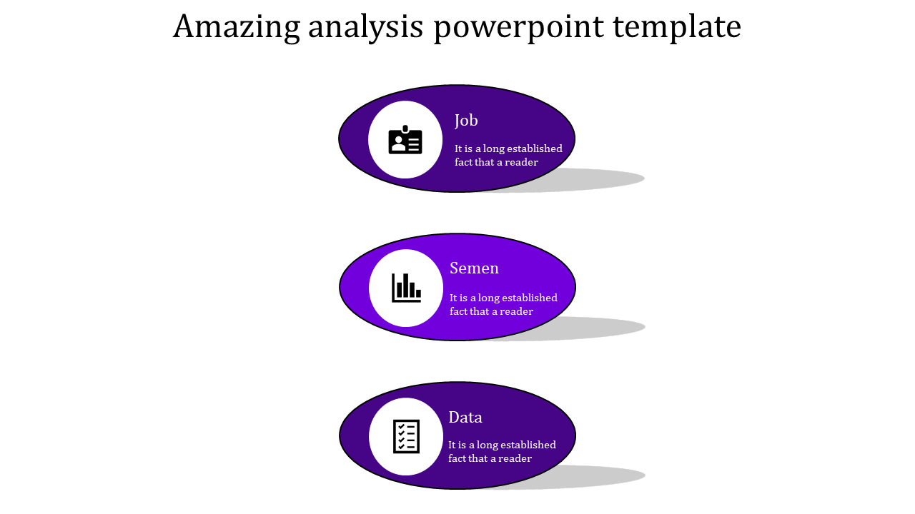 Effective ways to analysis slide with options Job, Semen, and Data, each represented by purple icons and descriptive text.