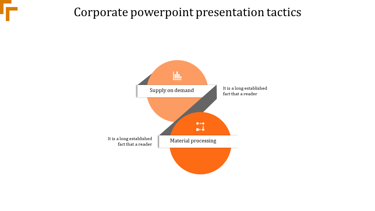 Infographic with two circular shapes in oranged shades, featuring text and icons on a minimal white background.