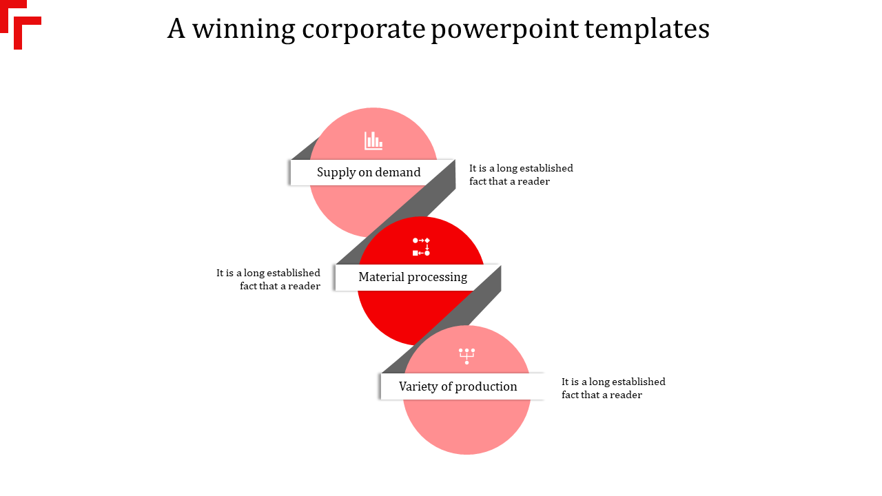 Overlapping three circular elements in red shades with white text boxes and a gray diagonal connector.