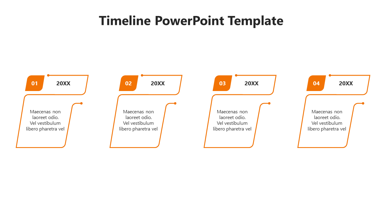 Blue timeline template with four stages labeled from 01 to 04, with caption areas each connected to text boxes.