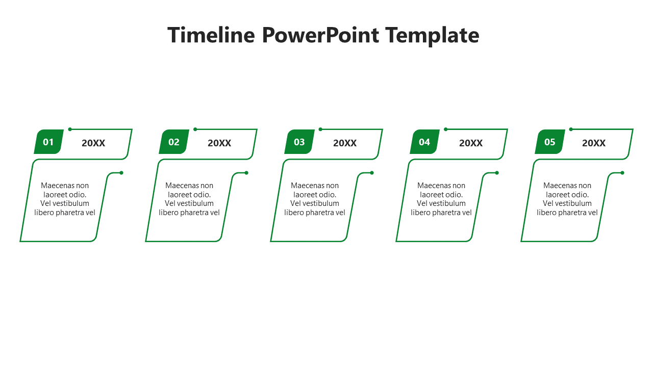 Horizontal timeline with color-coded steps from blue to orange, each linked to text boxes placed in white backdrop.