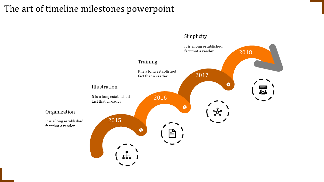 Dynamic blue timeline infographic showing four key years, with a wave-like flow and corresponding milestone icons.
