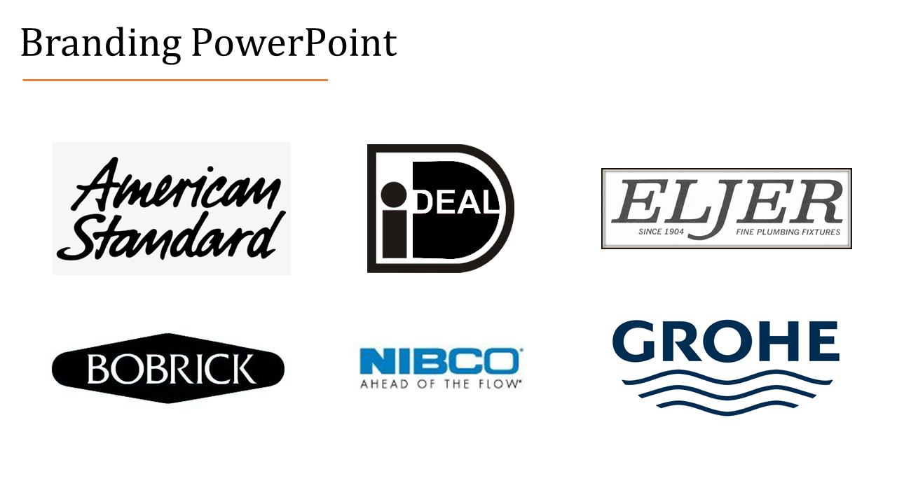Branding slide featuring six company logos arranged horizontally, using a mix of black and blue colors on a white backdrop.