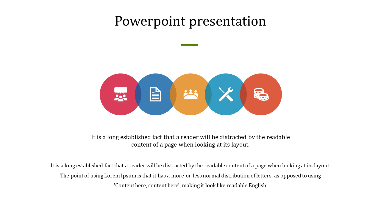 A PowerPoint presentation slide with colorful icons representing various concepts accompanied by descriptive text.