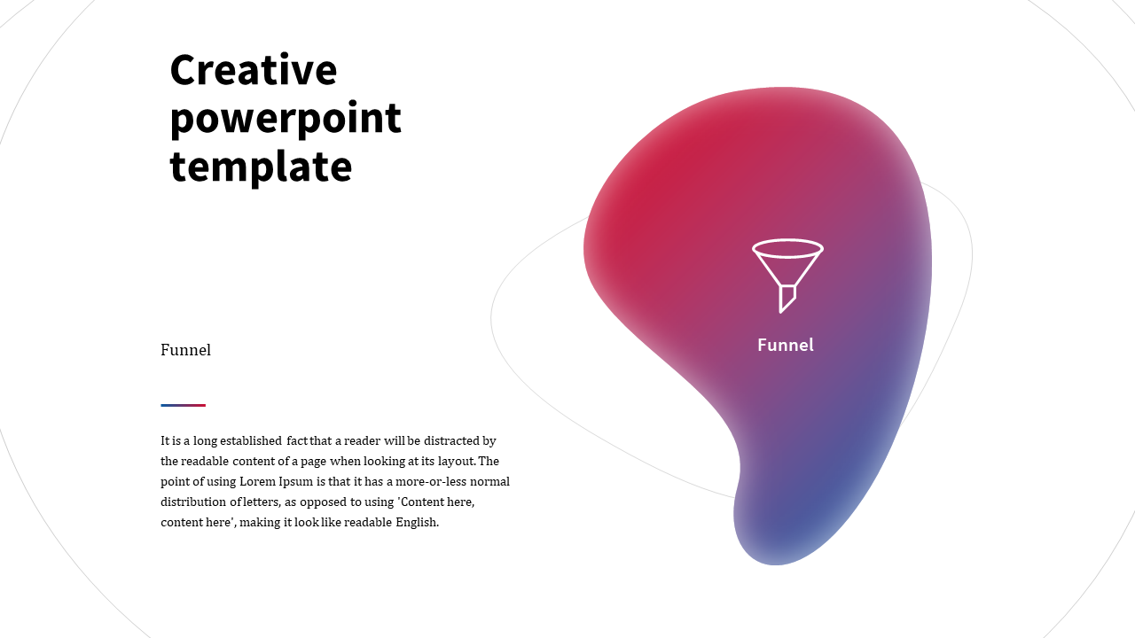 Creative slide with a funnel icon and text, alongside a title and description on a white background.