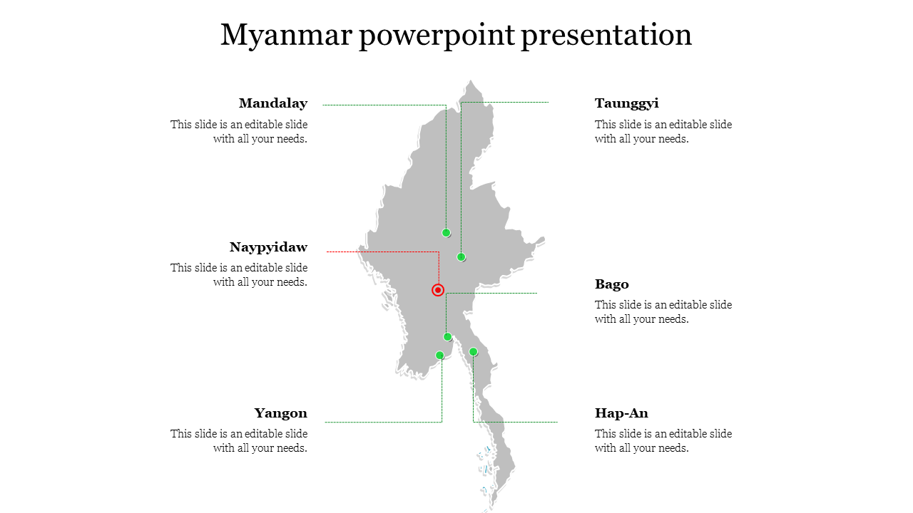 Myanmar PowerPoint Presentation Template - Six Nodes