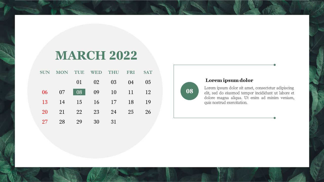 Xem ngay mẫu lịch PowerPoint miễn phí năm 2022 với nền màu xanh tươi tắn để bắt đầu chuẩn bị cho năm mới thật sự tuyệt vời! Dùng màu xanh trầm tạo nên một không gian thật sự tinh tế và chuyên nghiệp. Đừng bỏ lỡ cơ hội để tải về mẫu và tạo ra một lịch thật độc đáo nhé!