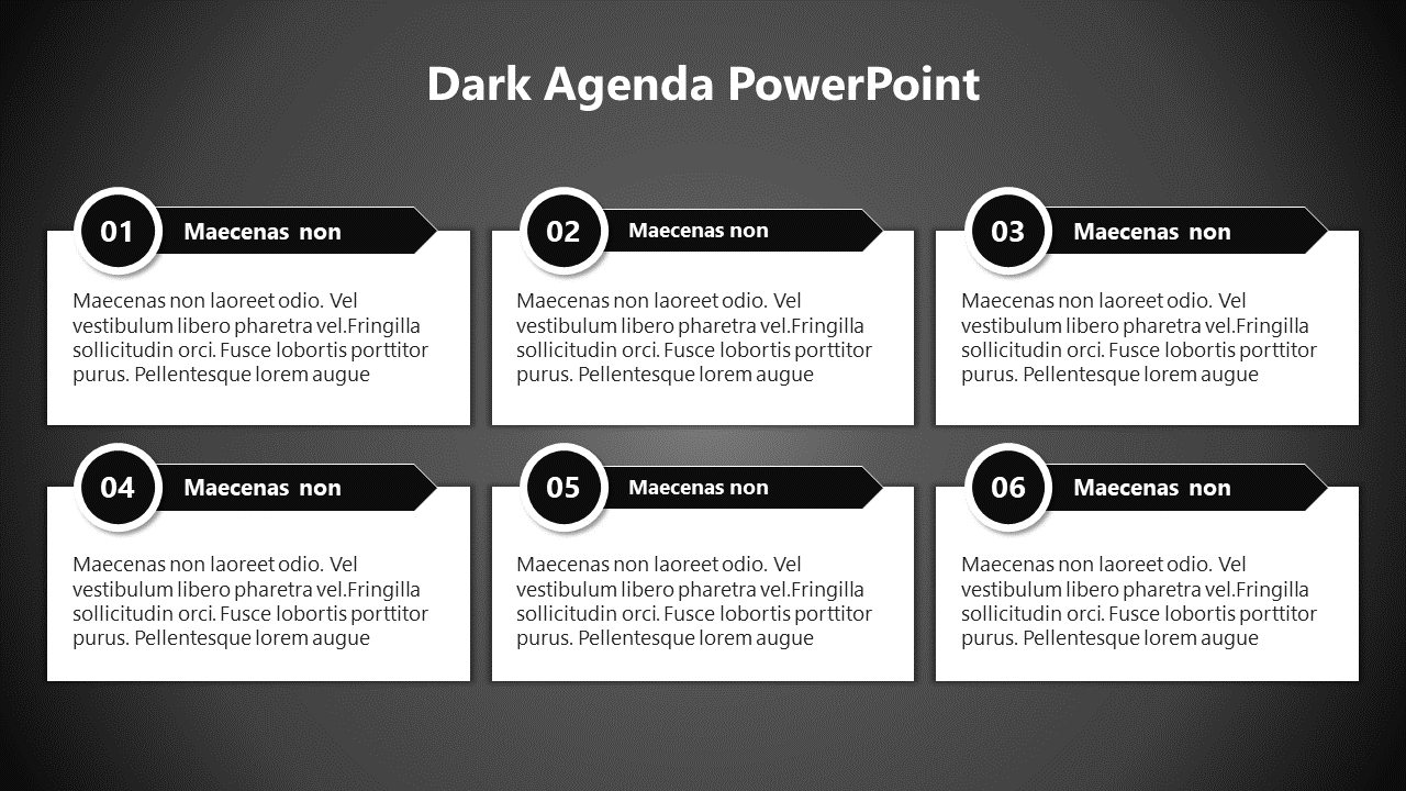 Free - Our Predesigned Dark Agenda PowerPoint And Google Slides