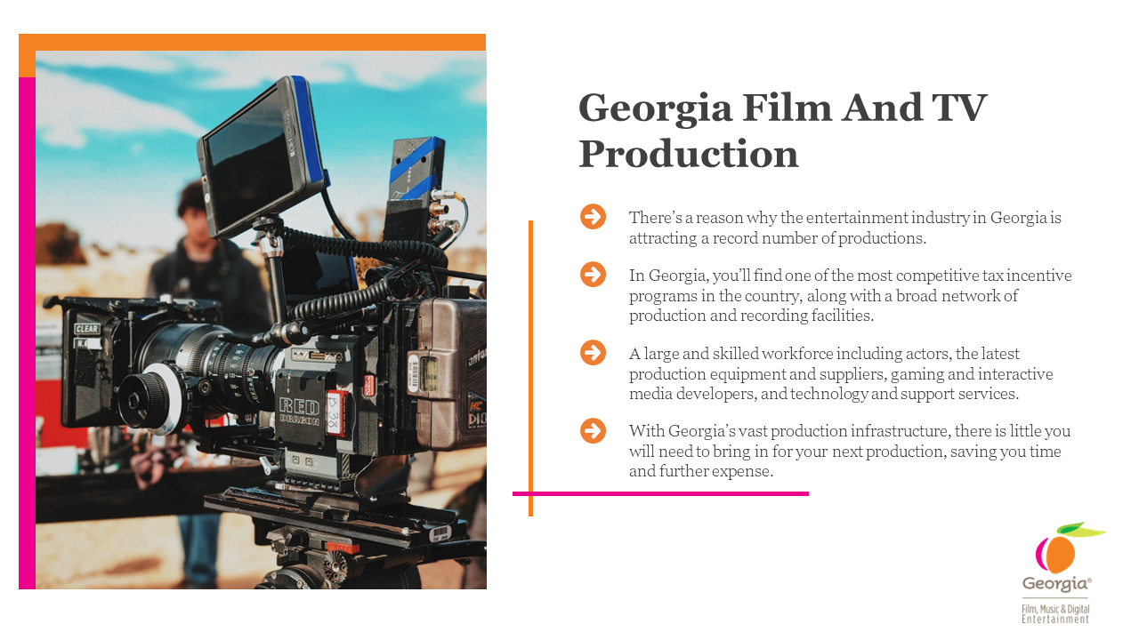 Best Georgia Film And TV Production Background PowerPoint 