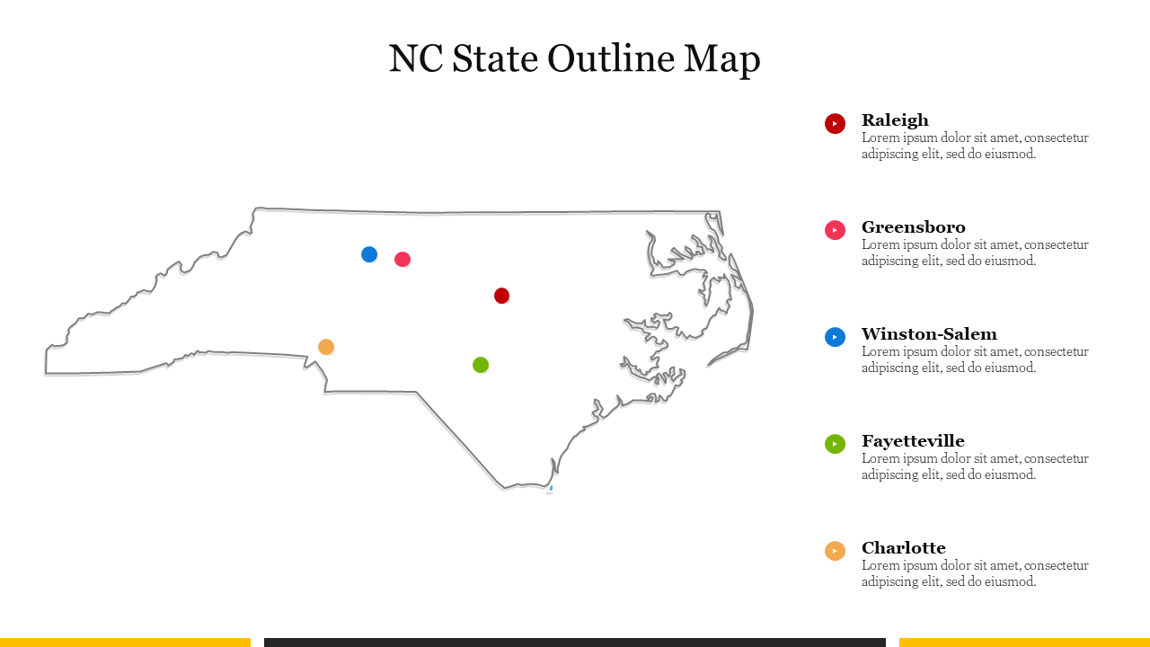 Editable NC State Outline Map Presentation Slide PPT