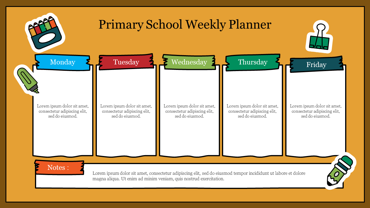 Primary School Weekly Planner Template