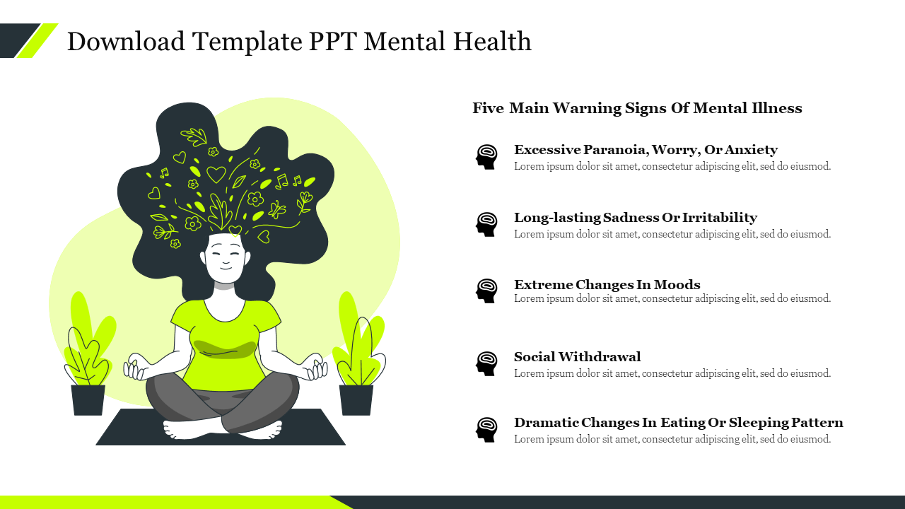 Free - Five Node Download Template PPT Mental Health Slide