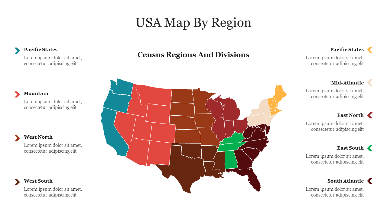 Free - Editable USA Map By Region Presentation Template Slide 