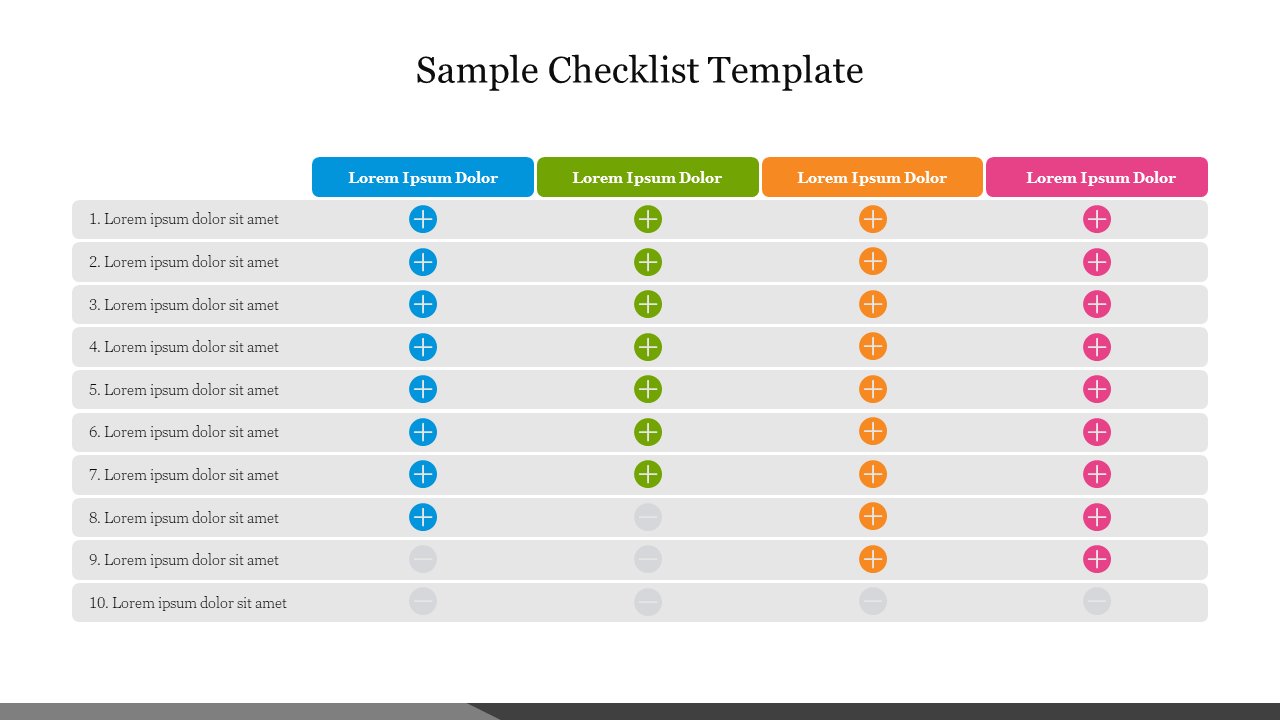 Amazing Sample Checklist Template Presentation Slide 