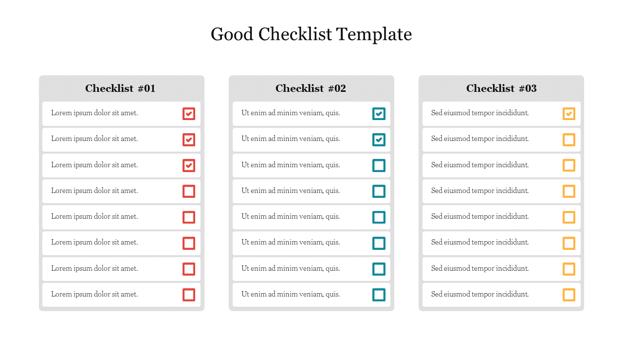 Creative Good Checklist Template PowerPoint Presentation