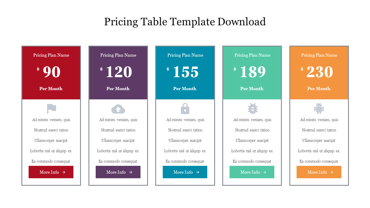 Free - Best Pricing Table Template Download Presentation Slide 