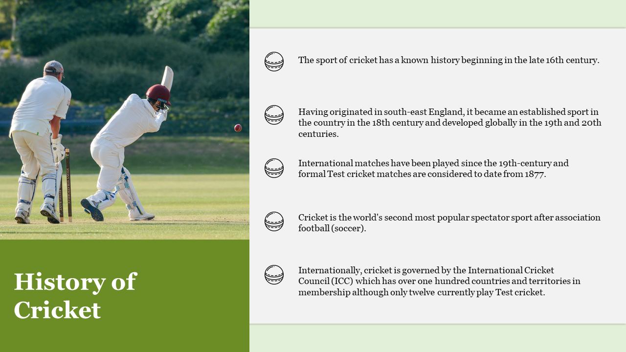Free - History Of Cricket Free Download PowerPoint & Google Slides