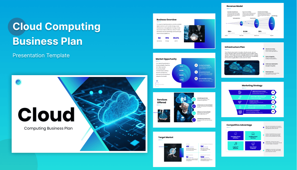 Cloud Computing Business Plan: Helps you present goals, services, and growth plans with clarity and confidence. slide1