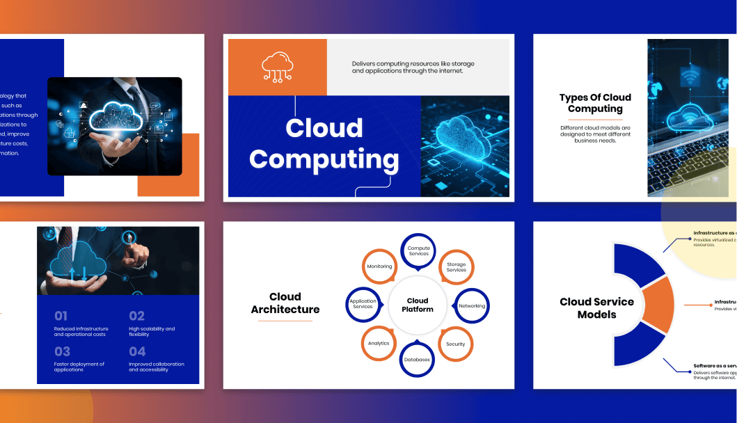 Cloud Computing PowerPoint: Cloud computing ideas with structured layouts that simplify technical concepts. slide1