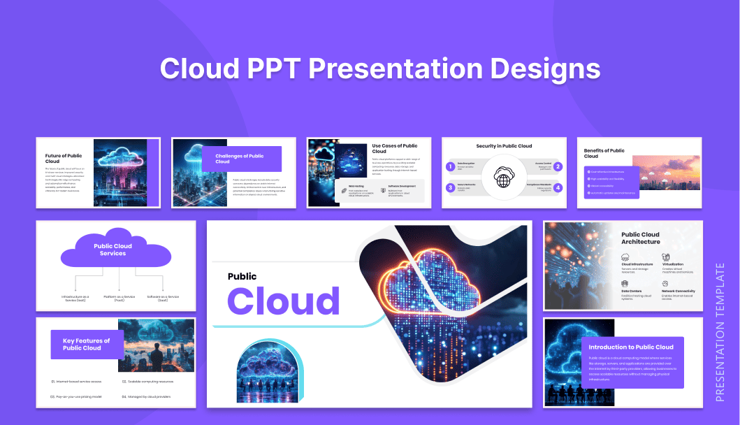 Cloud PowerPoint Presentation: Best suited for presenting cloud solutions, infrastructure, and technology insights effectively. slide1