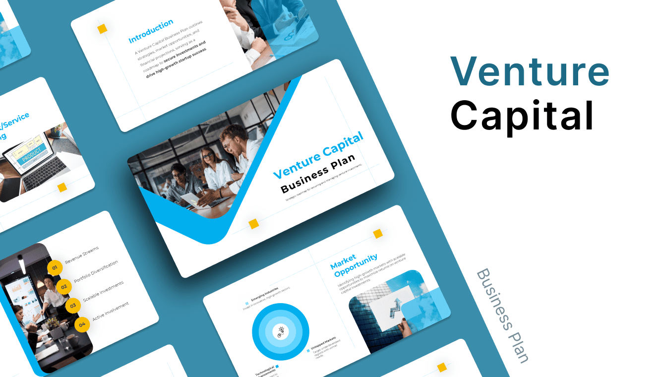 Outline your startup’s growth strategy and investment potential with the Venture Capital Business Plan template designed for fund-seeking success. slide1