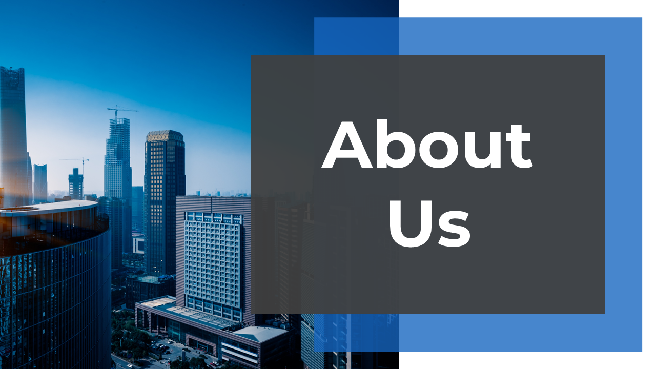 Professional slide deck showcasing sections on company introduction, team, analytics, and goals with blue accent and visuals.
