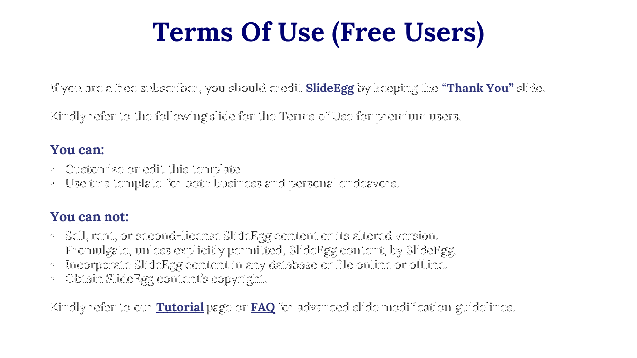 Centered layout with a large title, two sections with bold blue subheadings, black bullet points, and underlined links.