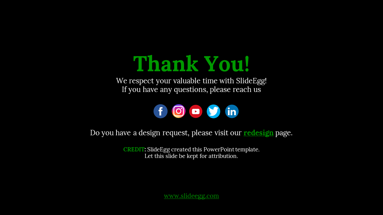 Black background with bold green title, white body text, social media icons, and a website link at the bottom.