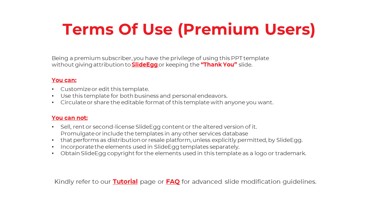 White background slide with red bold heading, black text outlining user permissions, and hyperlinks for tutorial and FAQ.
