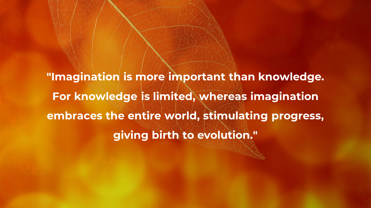 Inspirational quote in white text centered on an orange and yellow blurred background, featuring a close up leaf texture.