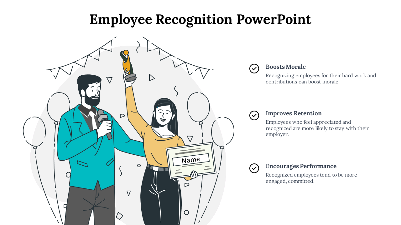 Illustrated design with a man and woman celebrating, three circular icons and checkmarks, with soft pastel tones.