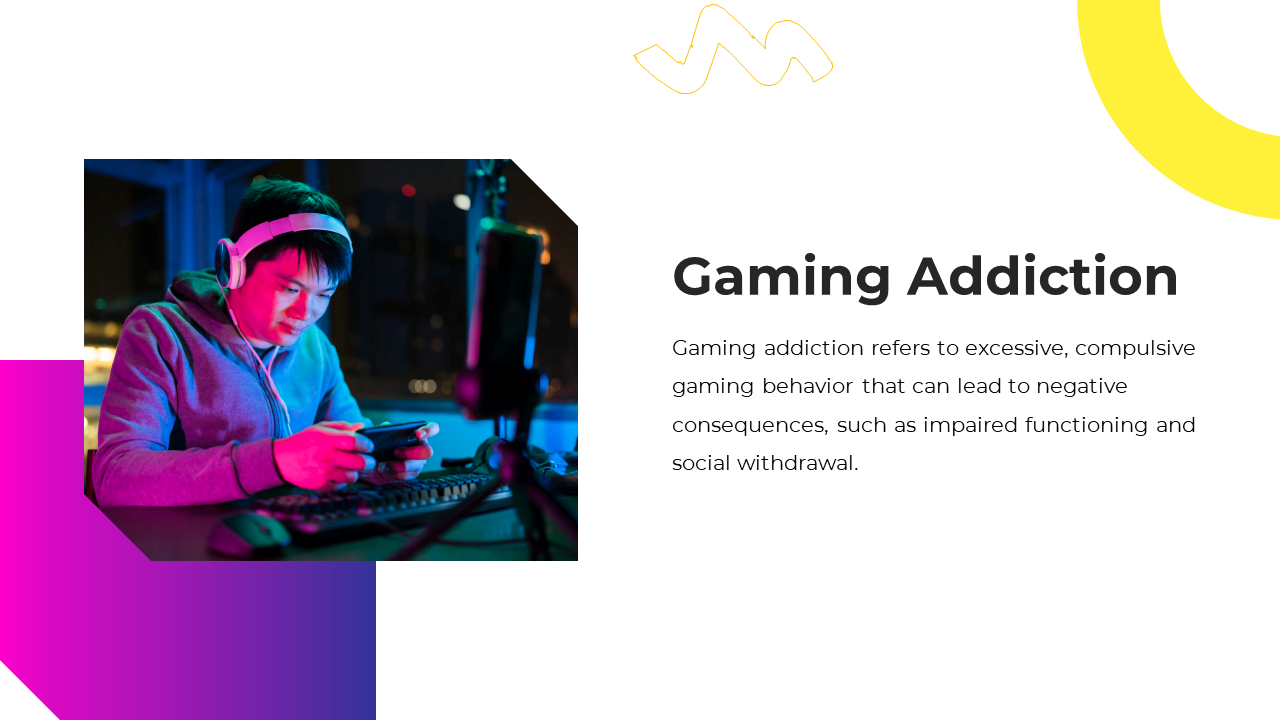 Young gamer focused on playing a mobile game, surrounded by a dimly lit room with colorful neon lights and gaming equipment.