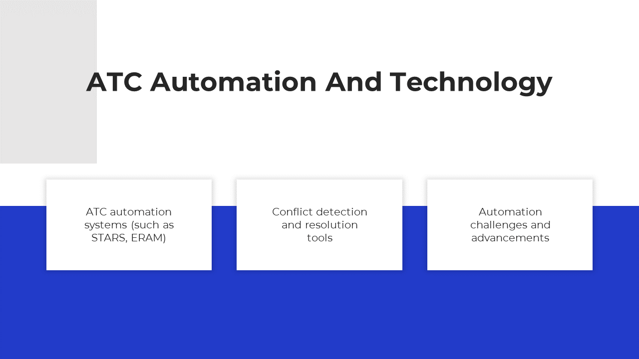 Blue and white slide with bold text at the top and three evenly spaced rectangular boxes with brief text.