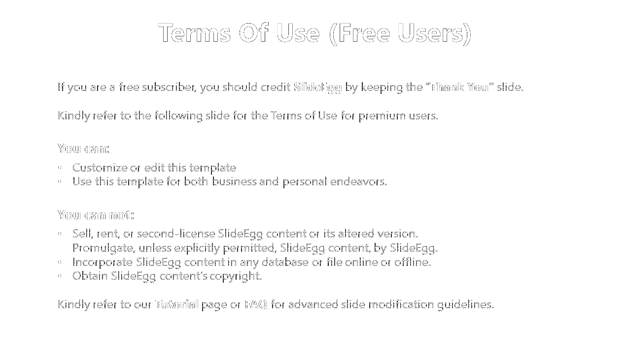 Terms of use slide for free users with gray text and bullet points, on a white background and clear section headers.