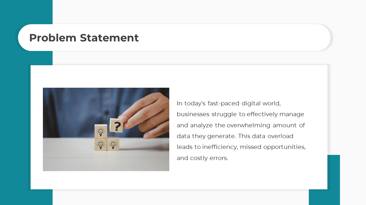 Slide with a problem description and an image of a hand placing a question mark block next to lightbulb blocks.