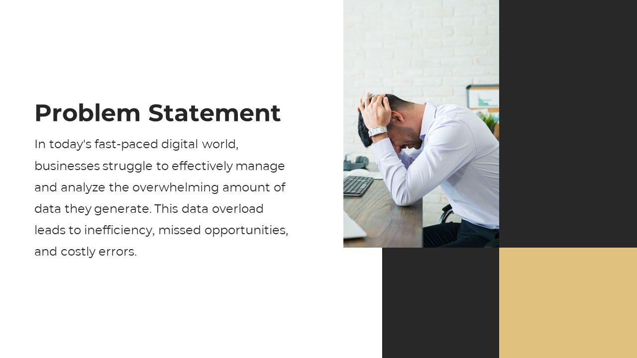 An overwhelmed businessman sitting at his desk with his hands on his head illustrates the struggle with data overload.