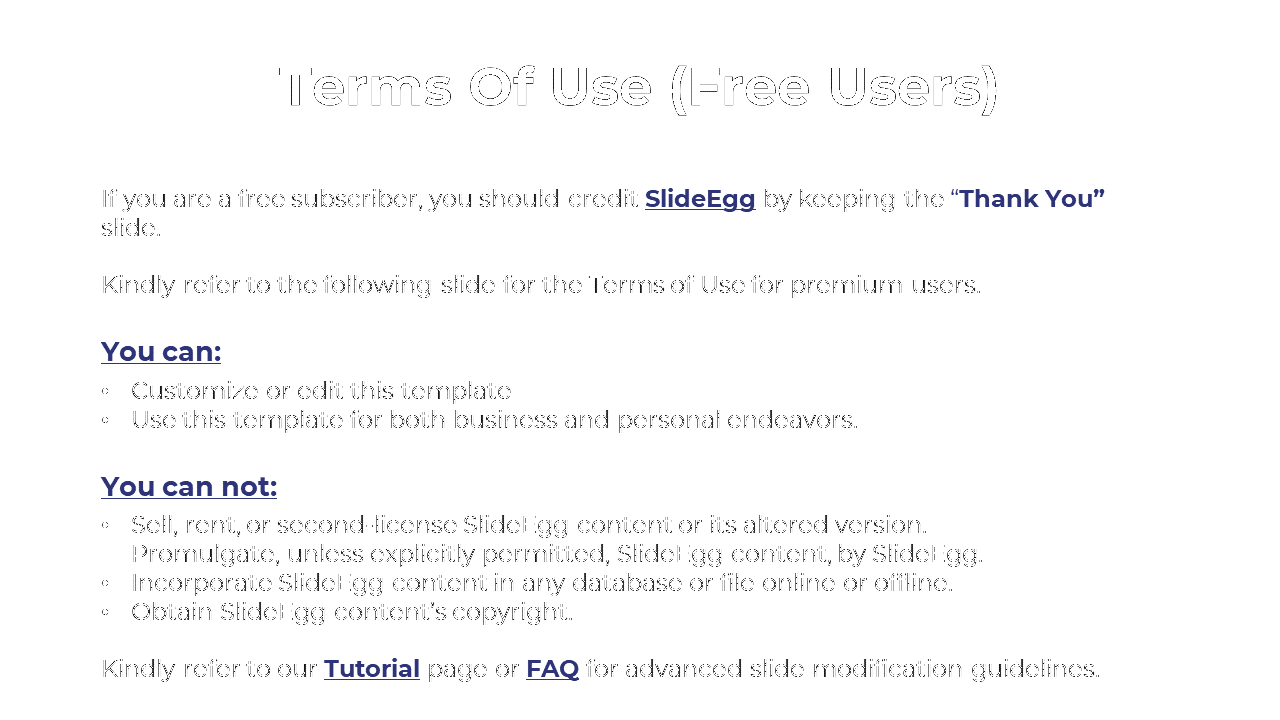 Terms and conditions slide for free users, explaining usage rules and the need to credit, along with detailed restrictions.