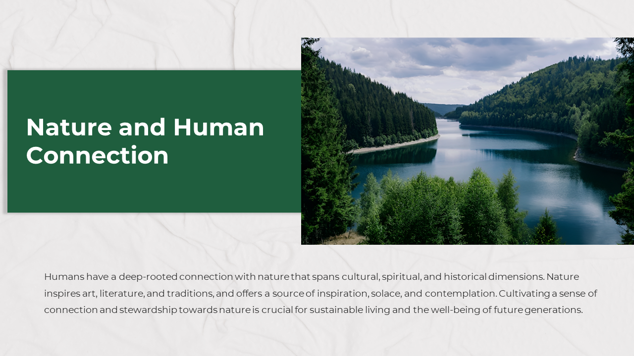 Nature image of a river surrounded by lush greenery, with a green sidebar containing bold white text.