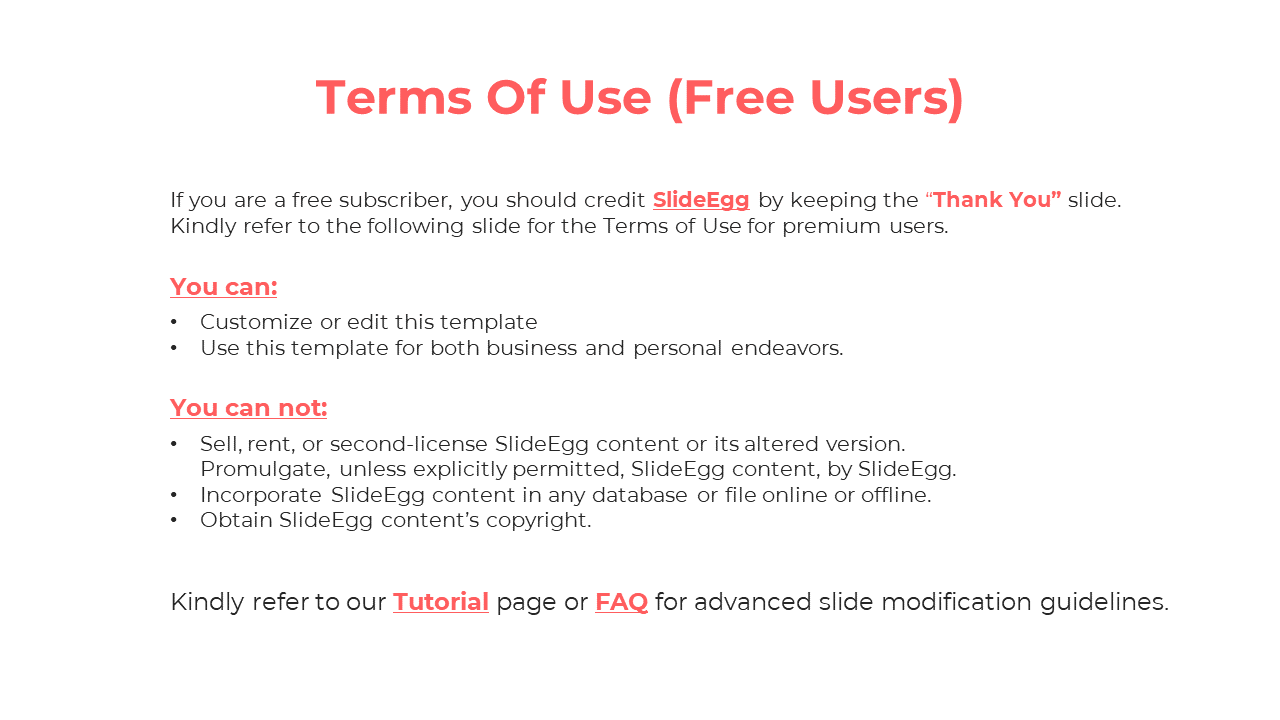 Instructional slide for free user terms of use, featuring two sections labeled with important points in red font.