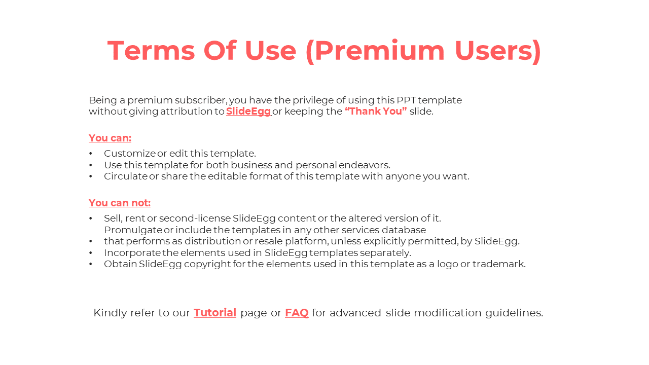White background terms of use slide in bold red text, with usage rights and limitations detailed below.