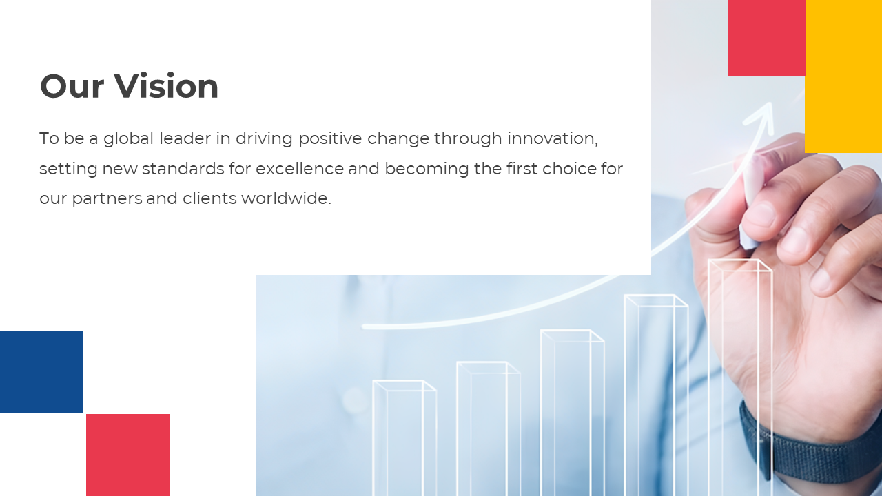 Business professionals draw colorful growth charts, representing the vision of driving positive change on a white theme.