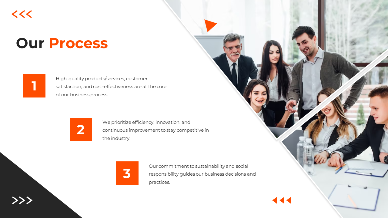 Business team working together, emphasizing high quality services and cost effectiveness in the company's process.