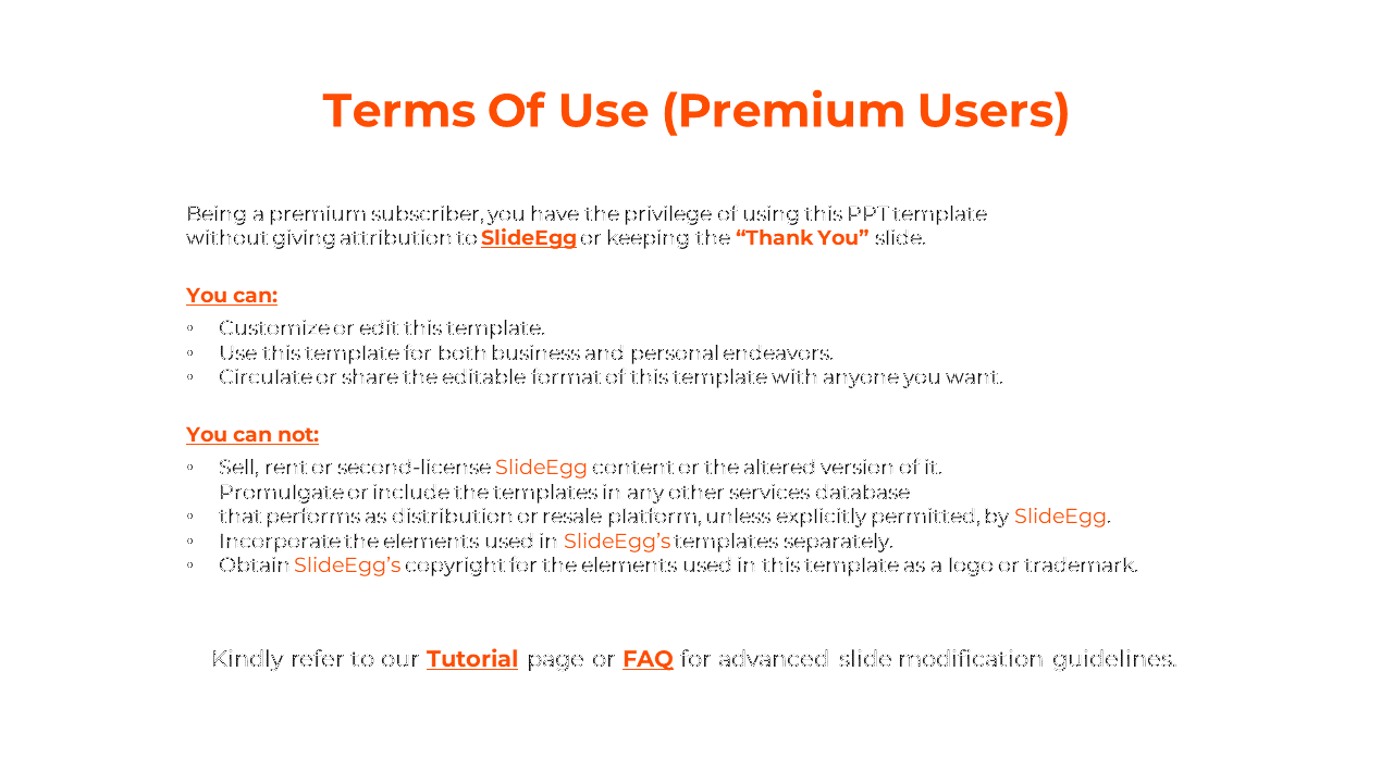 Terms of use for premium subscribers, including the ability to edit templates and share them on a white theme.