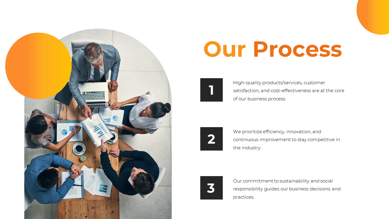 Overhead view of a business team reviewing charts and data emphasizing collaboration in the company process on a white theme.