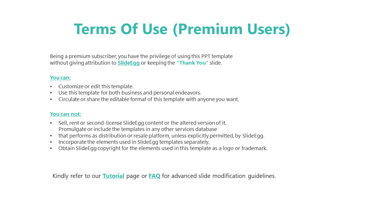 Simple layout with clear sections and instructions on what premium users can and cannot do, in teal font.